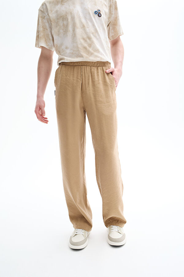 Beige Wide Leg Men's Trousers 2