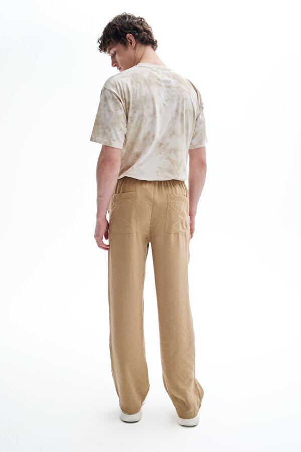 Beige Wide Leg Men's Trousers 3