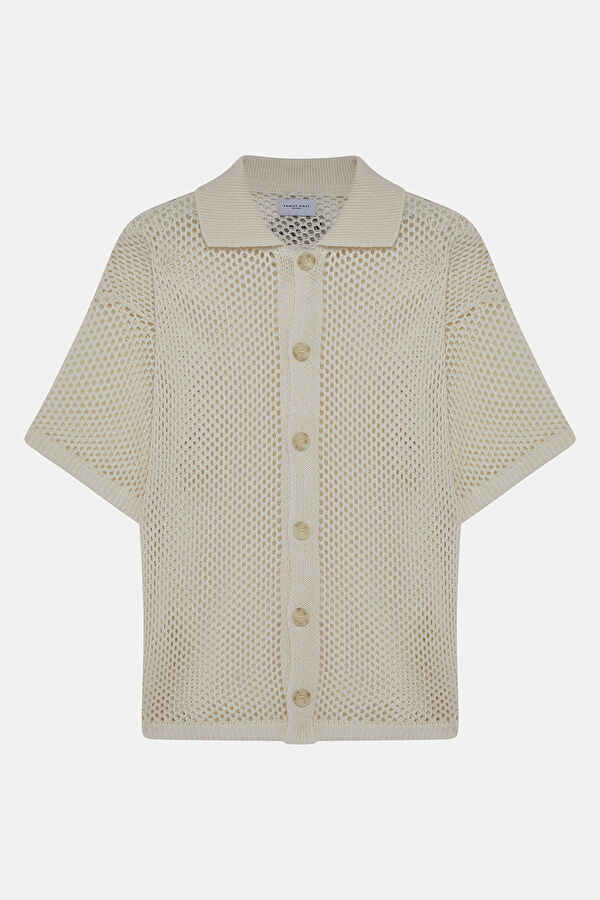 Relax Fit Cream Knitted Pattern Men's Shirt 4
