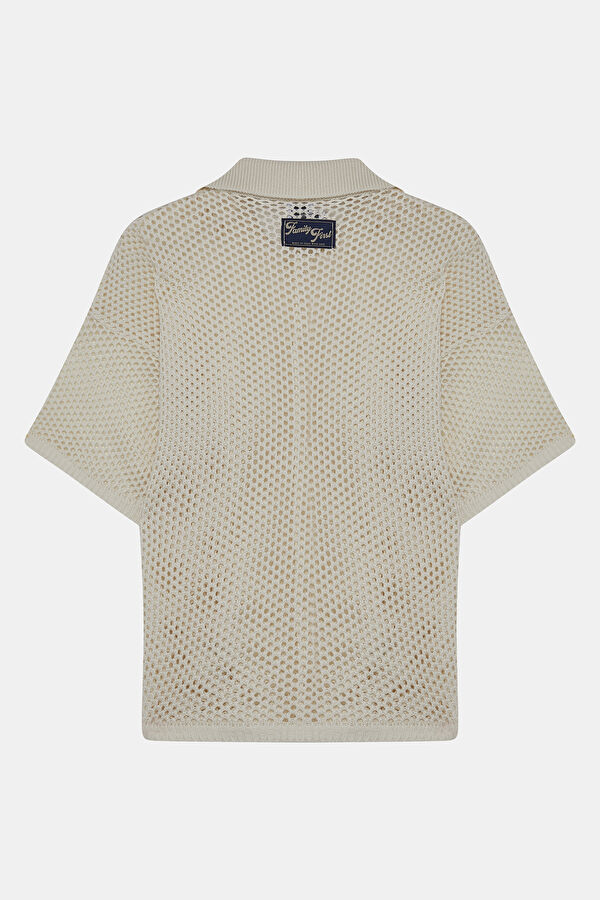 Relax Fit Cream Knitted Pattern Men's Shirt 5