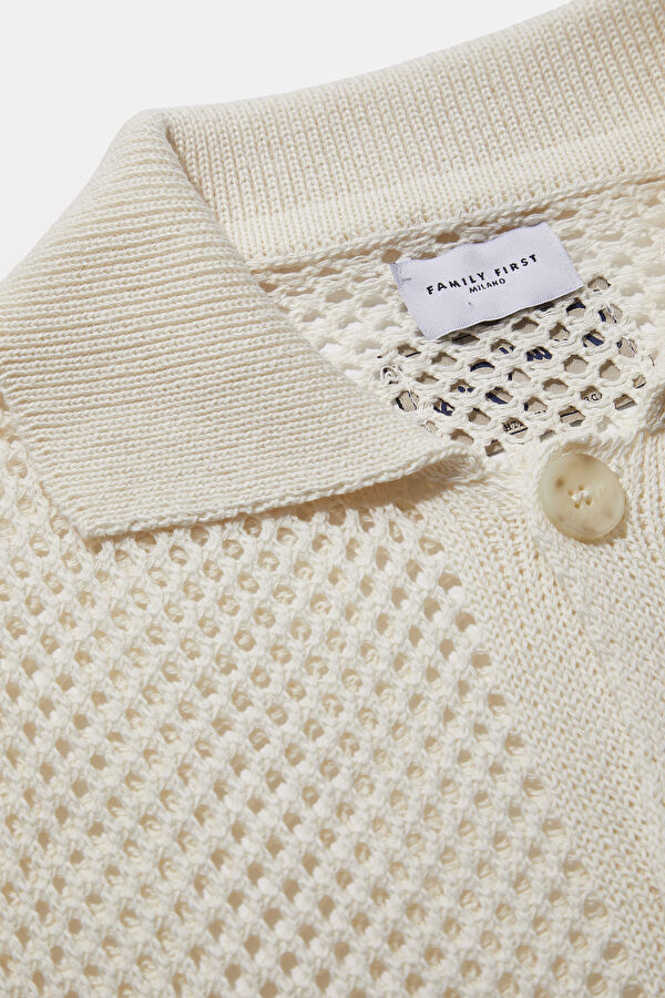 Relax Fit Cream Knitted Pattern Men's Shirt 6
