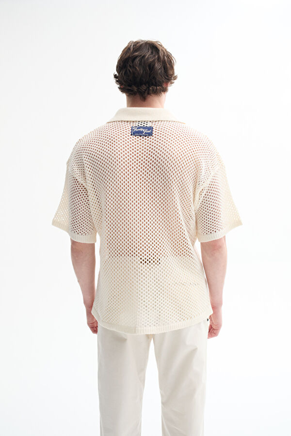 Relax Fit Cream Knitted Pattern Men's Shirt 2