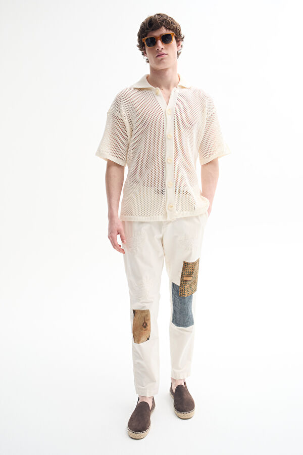 Relax Fit Cream Knitted Pattern Men's Shirt 3