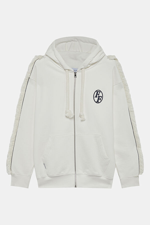Beyaz Relax Kalıp Kapuşonlu Erkek Sweatshirt 4