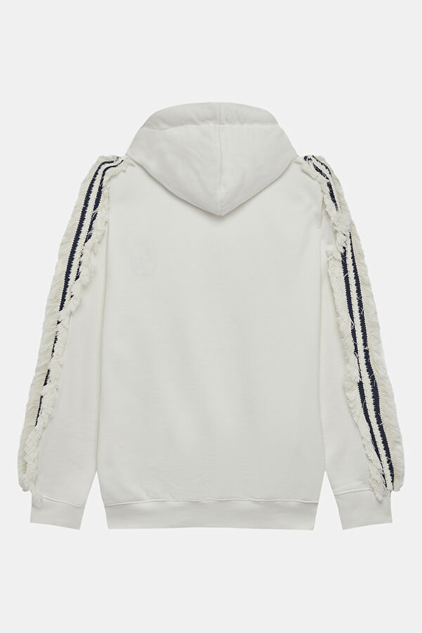 Beyaz Relax Kalıp Kapuşonlu Erkek Sweatshirt 5