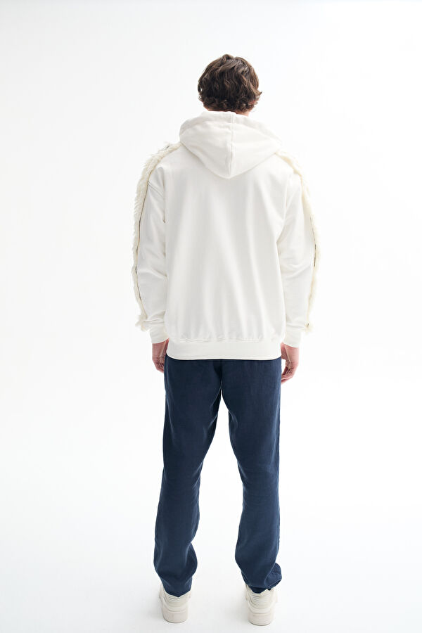Beyaz Relax Kalıp Kapuşonlu Erkek Sweatshirt 3