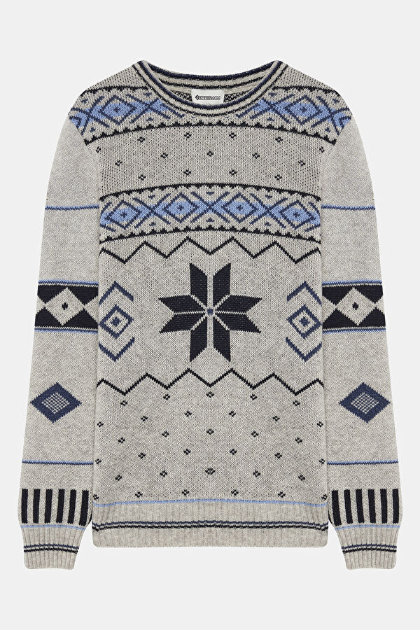 Multicolored Knitted Pattern Viscose/Wool Men's Sweater