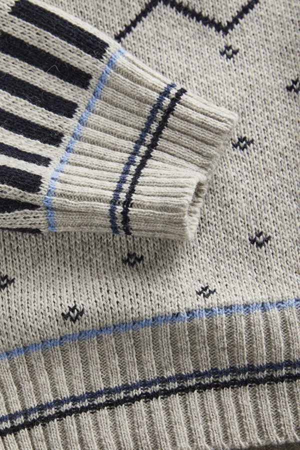 Multicolored Knitted Pattern Viscose/Wool Men's Sweater 4