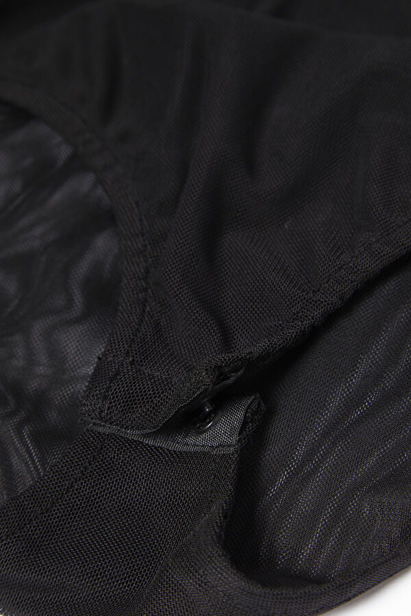 Close Fit Black Lacy Upright Collar Blouse 4