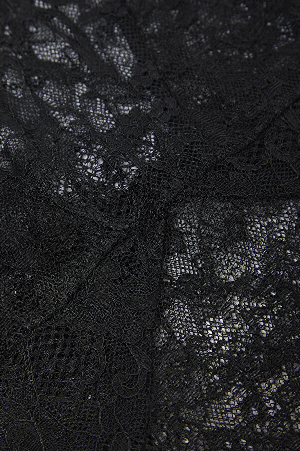Close Fit Black Lacy Upright Collar Blouse 5