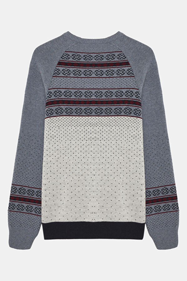 Multicolored Knitted Pattern Viscose/Wool Men's Sweater 2