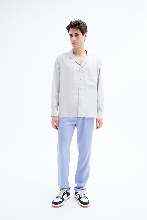 Blue Straight Leg Lyocell Men's Trousers
