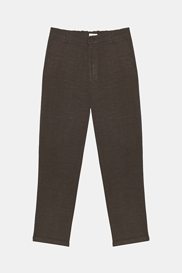 Brown Straight Cut Linen Viscose Trousers 4