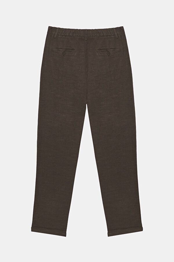 Brown Straight Cut Linen Viscose Trousers 5