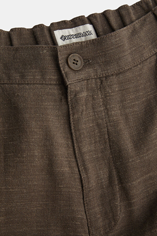 Brown Straight Cut Linen Viscose Trousers 6