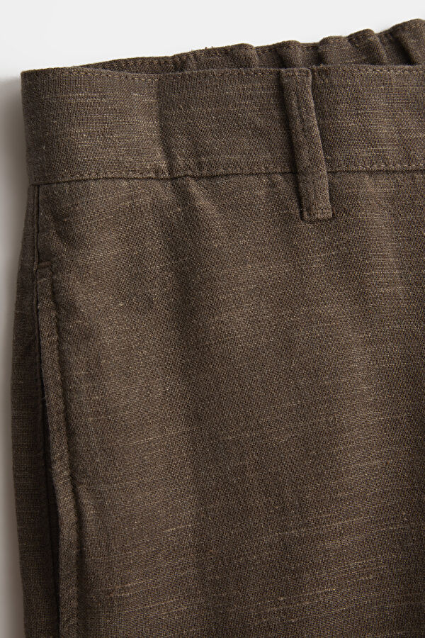 Brown Straight Cut Linen Viscose Trousers 7
