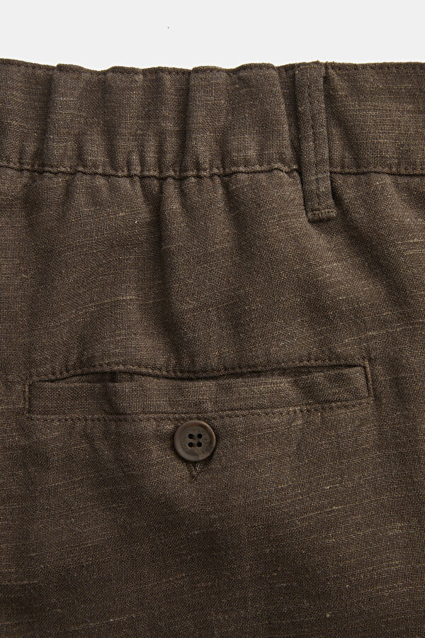Brown Straight Cut Linen Viscose Trousers 8