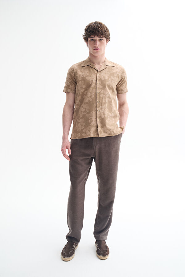 Brown Straight Cut Linen Viscose Trousers