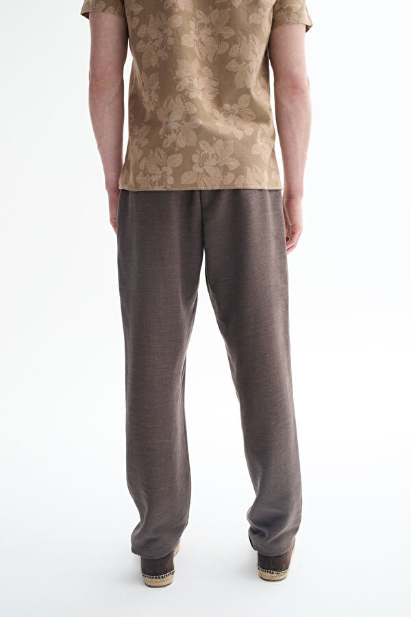 Brown Straight Cut Linen Viscose Trousers 3