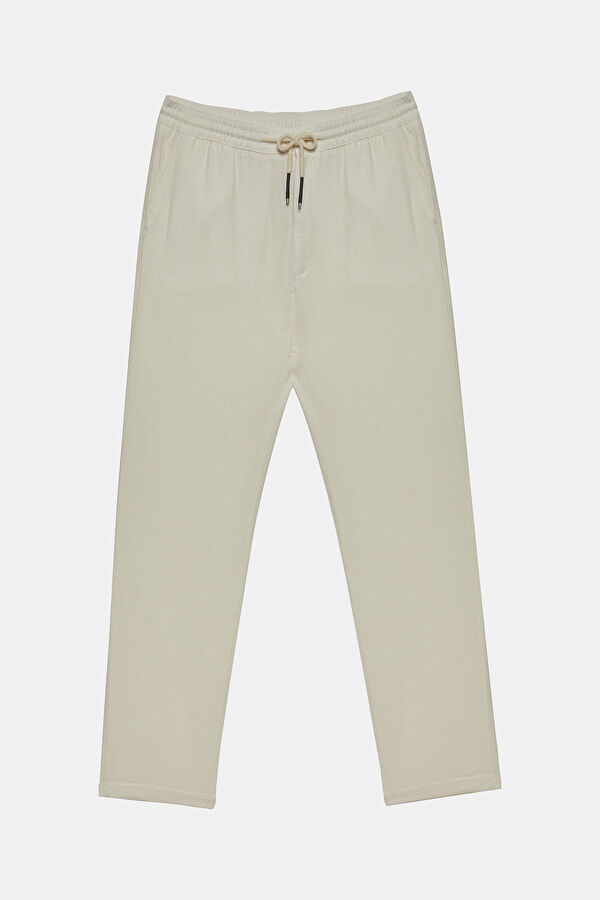 Ecru Straight Cut Linen Viscose Trousers