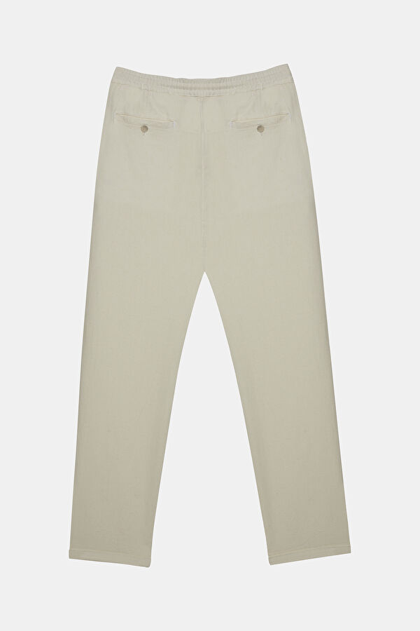 Ecru Straight Cut Linen Viscose Trousers 2