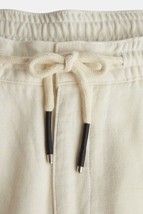Ecru Straight Cut Linen Viscose Trousers 3