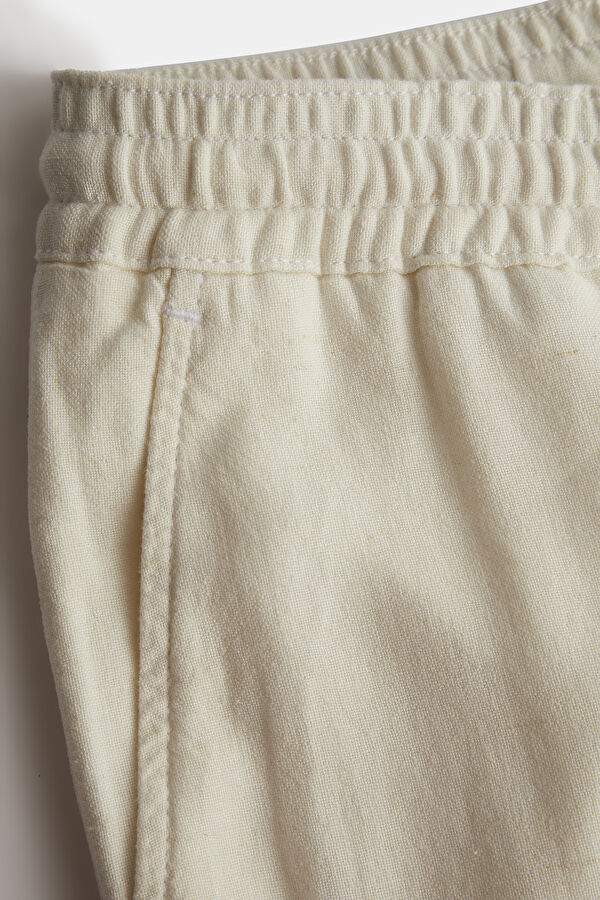 Ecru Straight Cut Linen Viscose Trousers 4