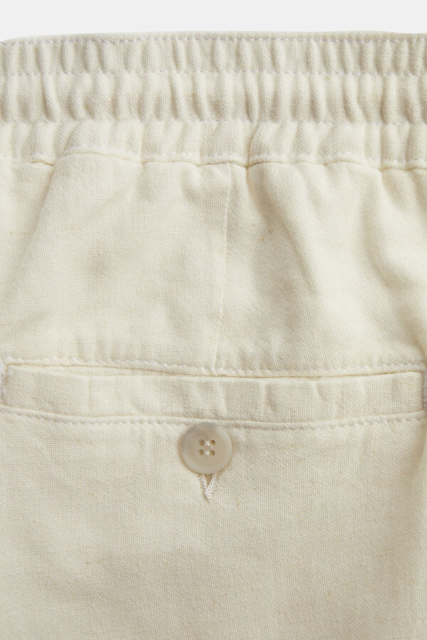 Ecru Straight Cut Linen Viscose Trousers 5