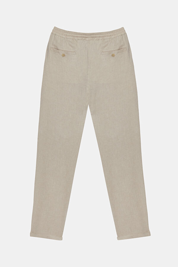 Beige Straight Leg Linen Viscose Men's Trousers 2