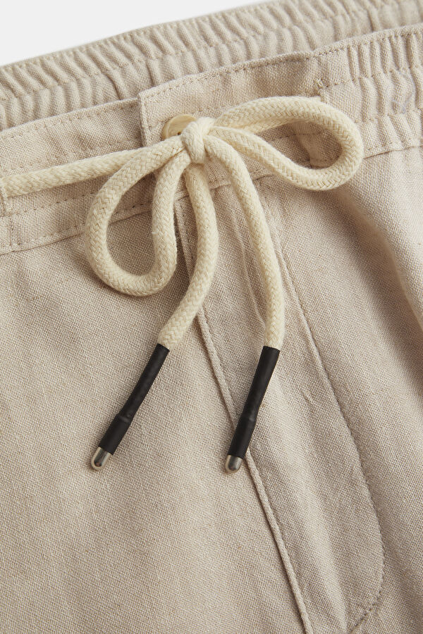 Beige Straight Leg Linen Viscose Men's Trousers 3