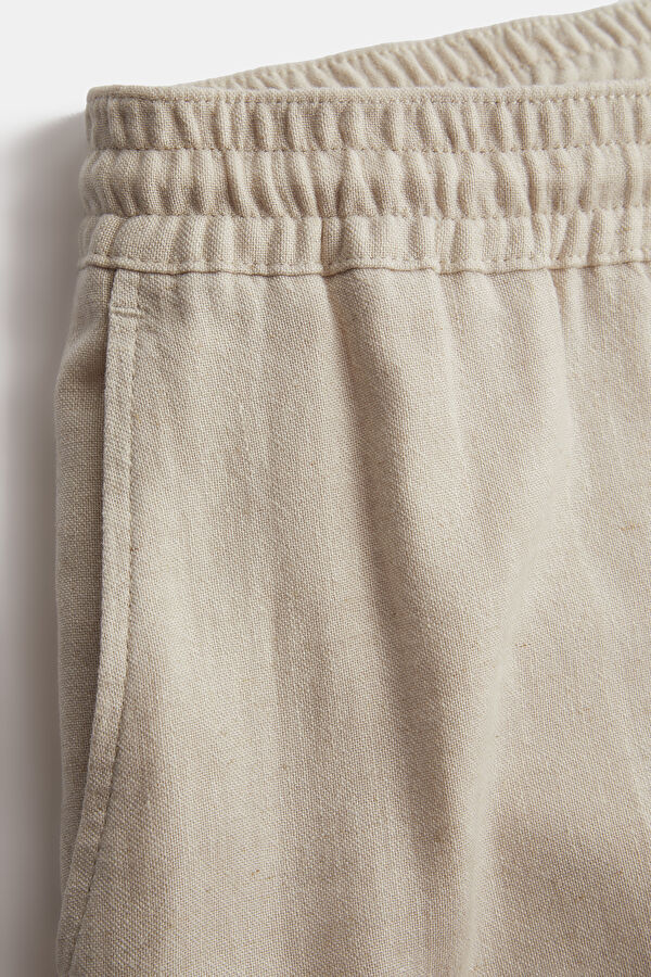 Beige Straight Leg Linen Viscose Men's Trousers 4