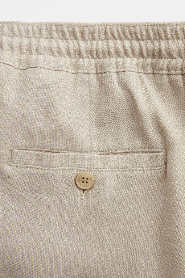 Beige Straight Leg Linen Viscose Men's Trousers 5
