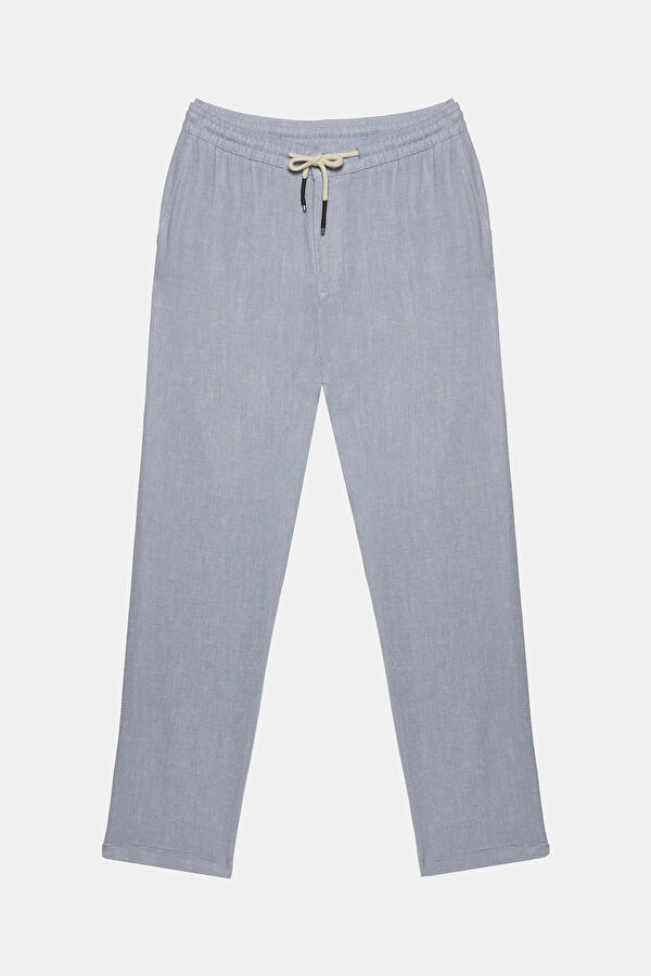 Light Blue Straight Leg Linen Viscose Men's Trousers