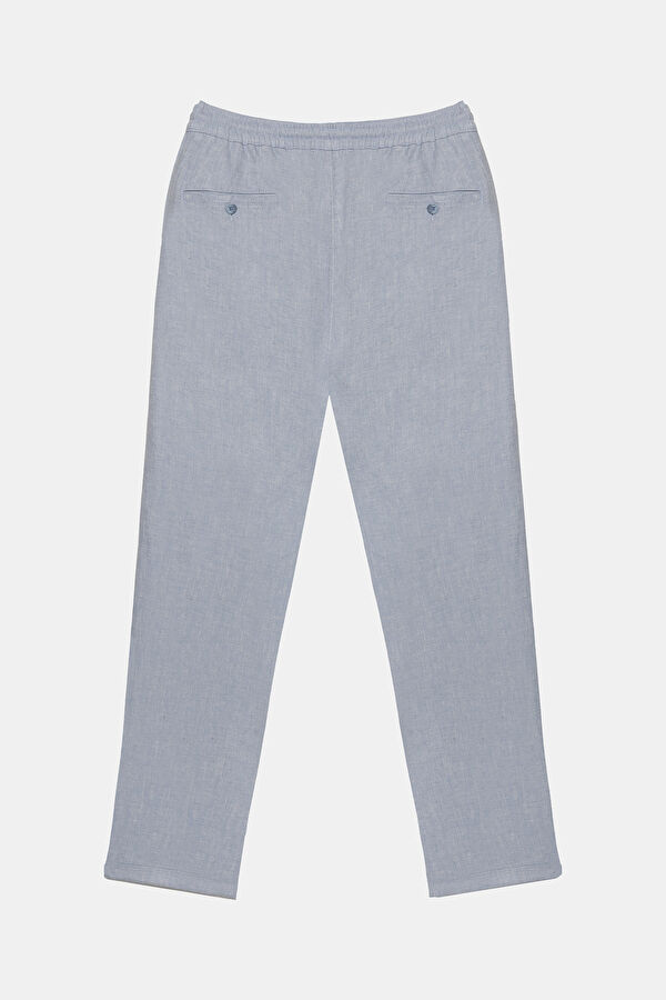 Light Blue Straight Leg Linen Viscose Men's Trousers 2