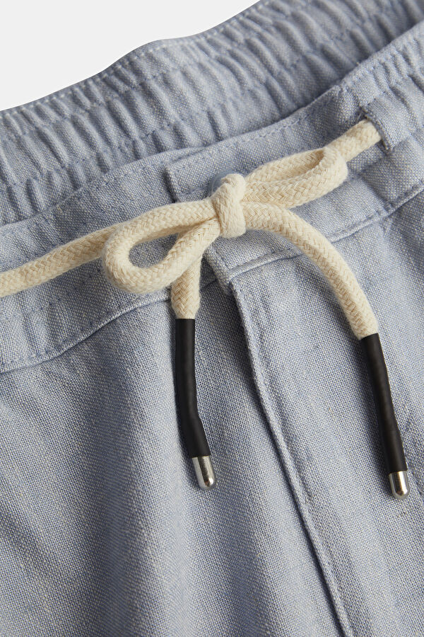 Light Blue Straight Leg Linen Viscose Men's Trousers 3