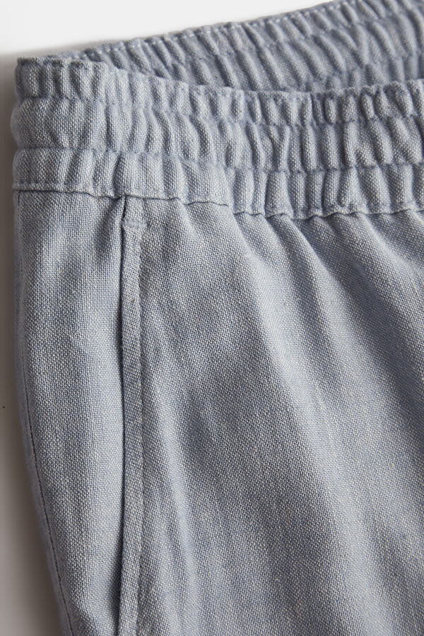 Light Blue Straight Leg Linen Viscose Men's Trousers 4