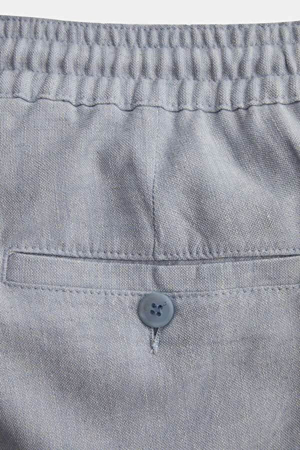 Light Blue Straight Leg Linen Viscose Men's Trousers 5