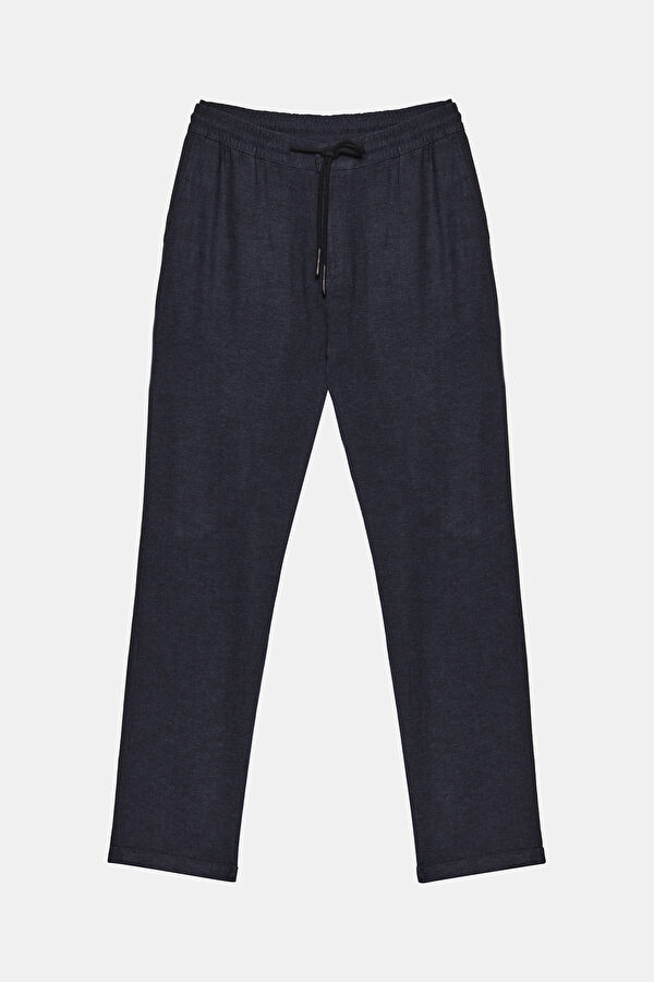 Navy Blue Straight Cut Linen Viscose Trousers