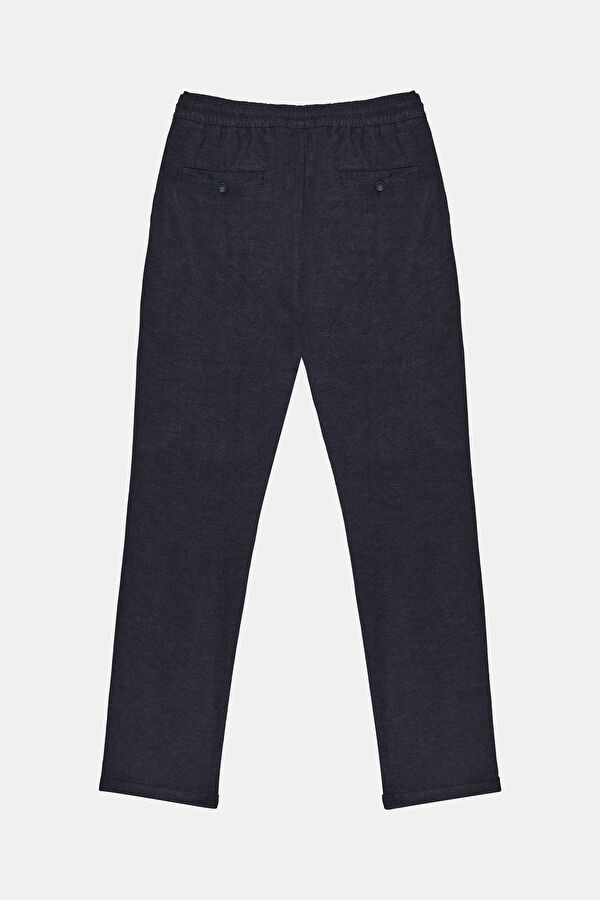 Navy Blue Straight Cut Linen Viscose Trousers 2
