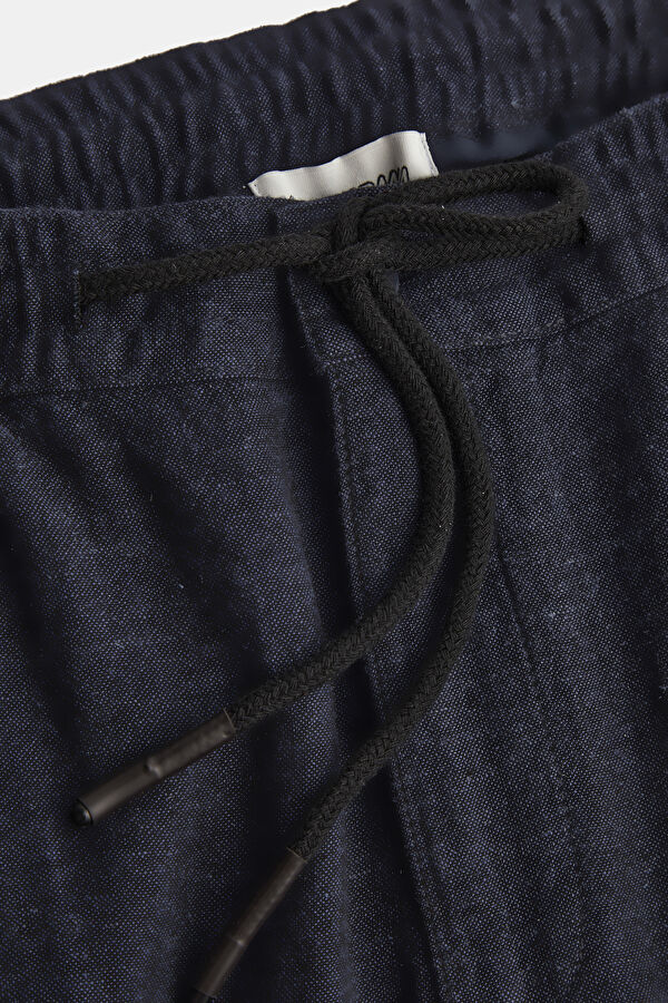 Navy Blue Straight Cut Linen Viscose Trousers 3