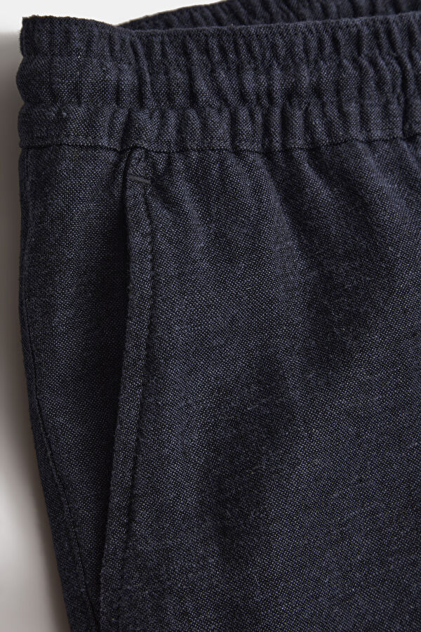 Navy Blue Straight Cut Linen Viscose Trousers 4