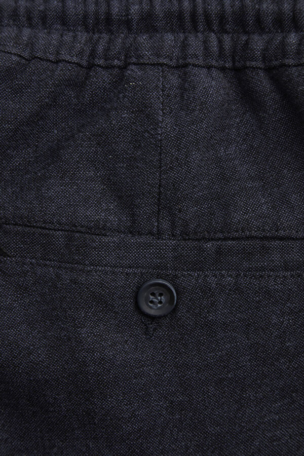 Navy Blue Straight Cut Linen Viscose Trousers 5