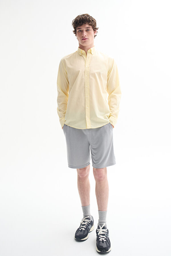 Relaxed Fit Light Yellow Button-Down Collar Men's Shirt 2