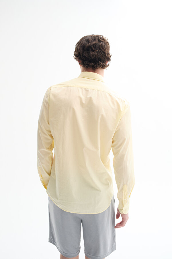 Relaxed Fit Light Yellow Button-Down Collar Men's Shirt 3