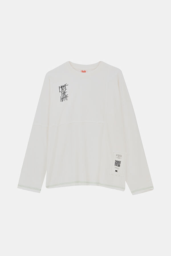 Ekru Oversize Bisiklet Yaka Sweatshirt
