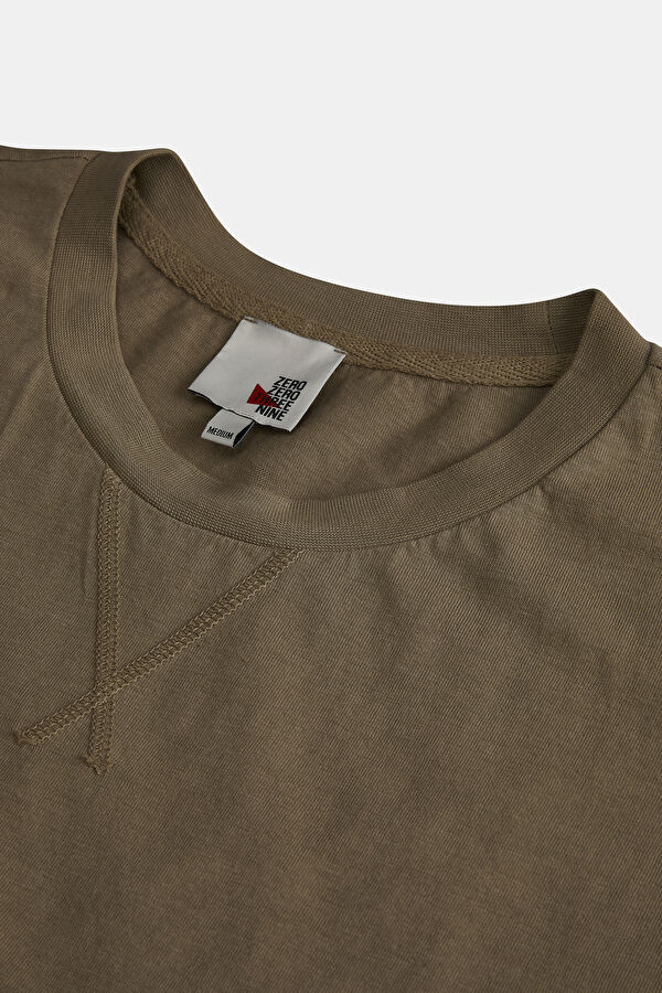 Oversize Bej Bisiklet Yaka Baskılı T-Shirt 6