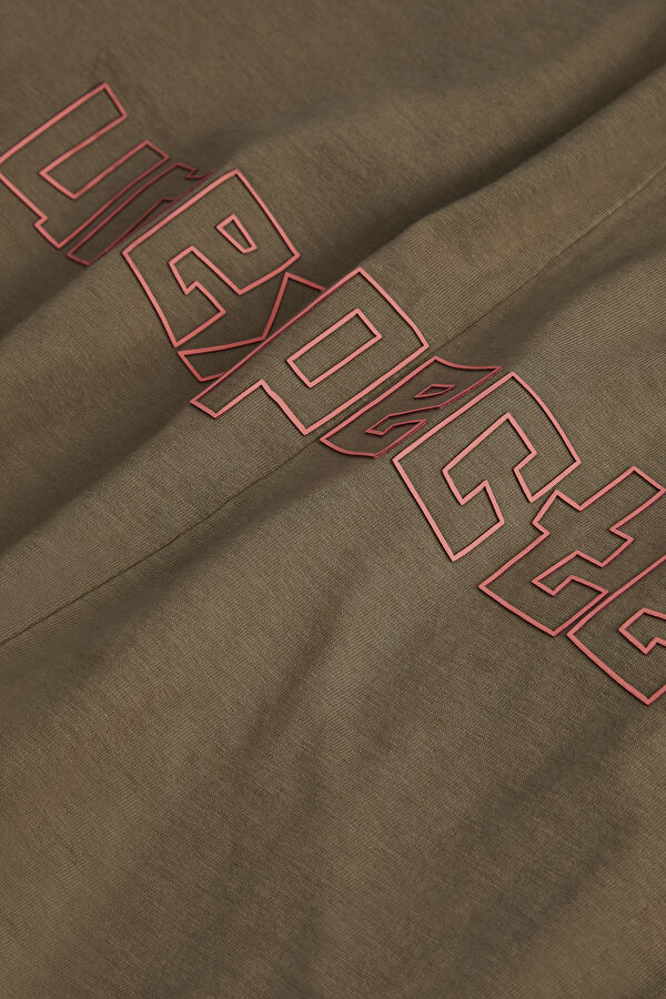 Oversize Bej Bisiklet Yaka Baskılı T-Shirt 8