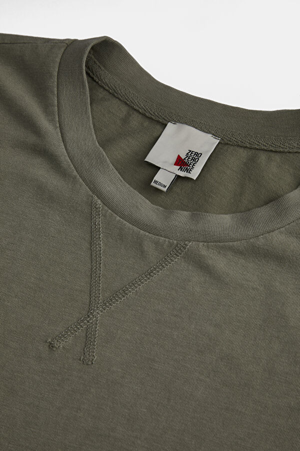 Oversize Yeşil Bisiklet Yaka Baskılı T-Shirt 3
