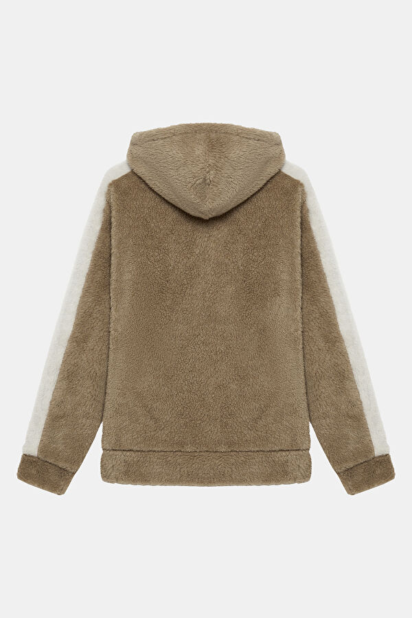 Bej Oversize Kapuşonlu Sweatshirt 2