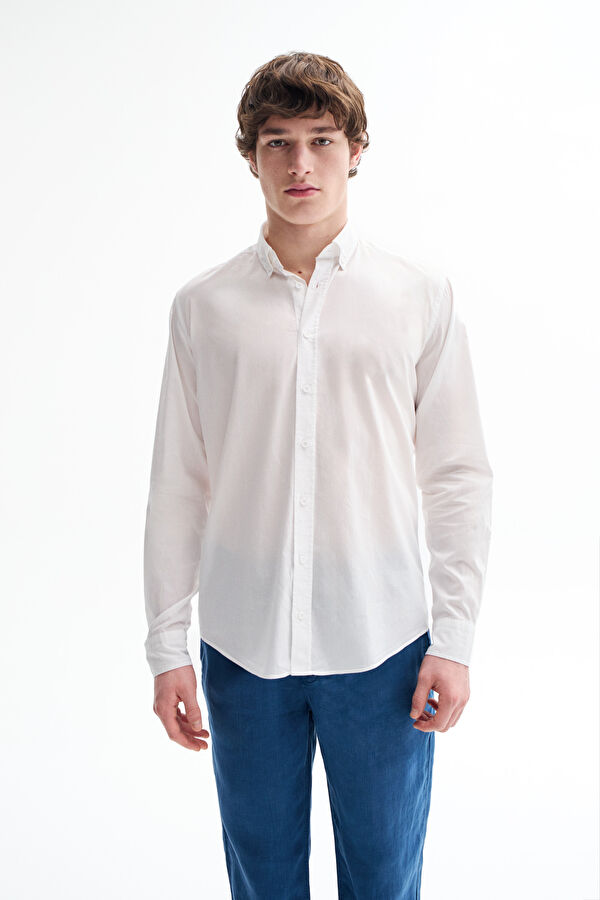 Relax Fit White Button-Down Collar Men's Shirt